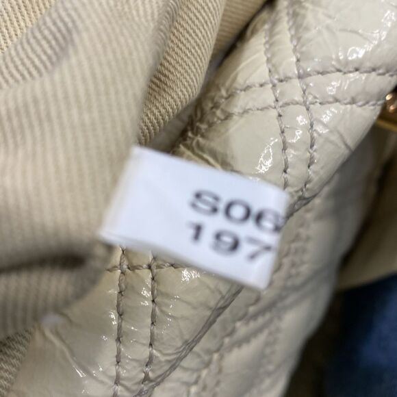 Marc Jacobs Ursula Quilted Patent Goatskin Leather Cream Satchel Lg Bowler Bag - Picture 11 of 12